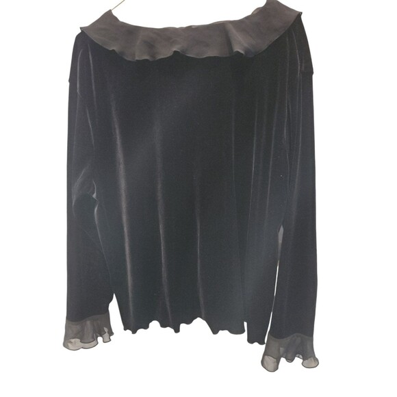 NOTATIONS XL BLACK VELVET RUFFLED NECK BLOUSE - Picture 8 of 8
